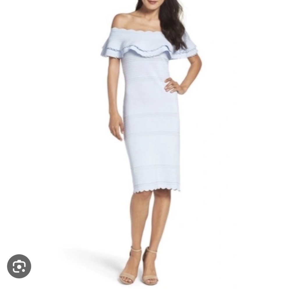 ELIZA J | over the shoulder stretch knit midi pencil dress